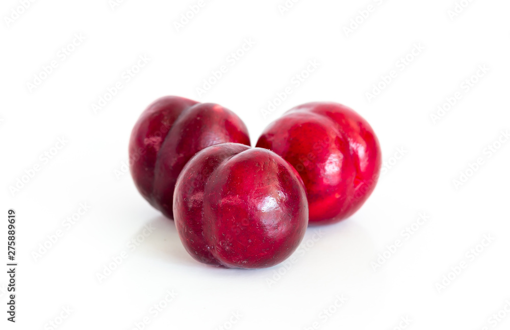 Isolated of Fresh red cherry plum on white background Isolated of Fresh red cherry plum on white background