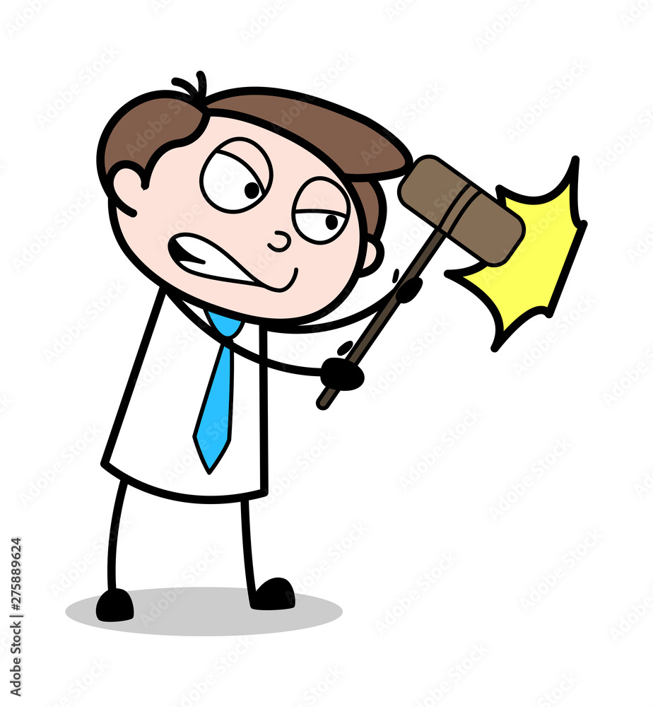 Hitting Hammer on the Wall - Office Businessman Employee Cartoon Vector Illustration Hitting Hammer on the Wall - Office Businessman Employee Cartoon Vector Illustration