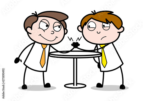 Arm Wrestling - Office Salesman Employee Cartoon Vector Illustration