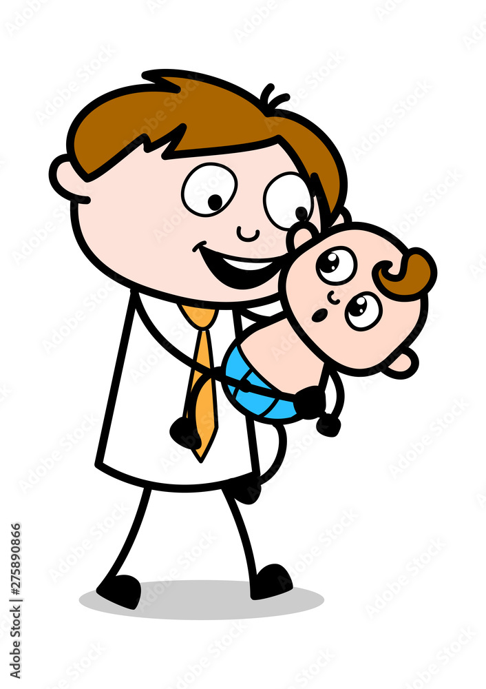 Holding a Baby and Playing - Office Salesman Employee Cartoon Vector Illustration Holding a Baby and Playing - Office Salesman Employee Cartoon Vector Illustration