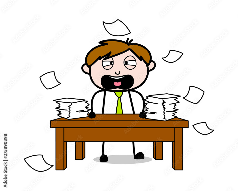 Frustrated Employee Expression from Work-Load - Office Salesman Employee Cartoon Vector Illustration