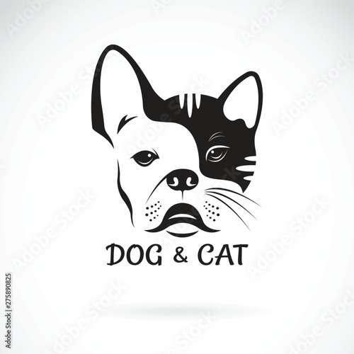 Vector of dog face (bulldog) and cat face design on a white background. Pet. Animal. Dog and cat logo or icon. Easy editable layered vector illustration.
