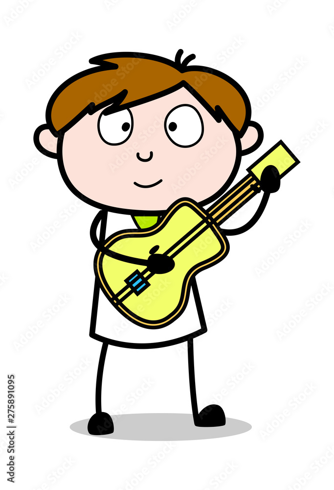 Playing Guitar - Office Salesman Employee Cartoon Vector Illustration