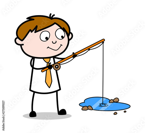 Fishing in a Pond - Office Salesman Employee Cartoon Vector Illustration