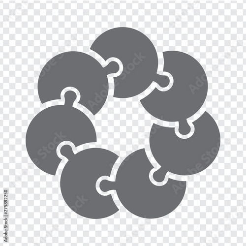 Simple icon circle puzzle in gray. Simple icon puzzle of the seven elements on transparent background. Flat design. Vector illustration EPS10.