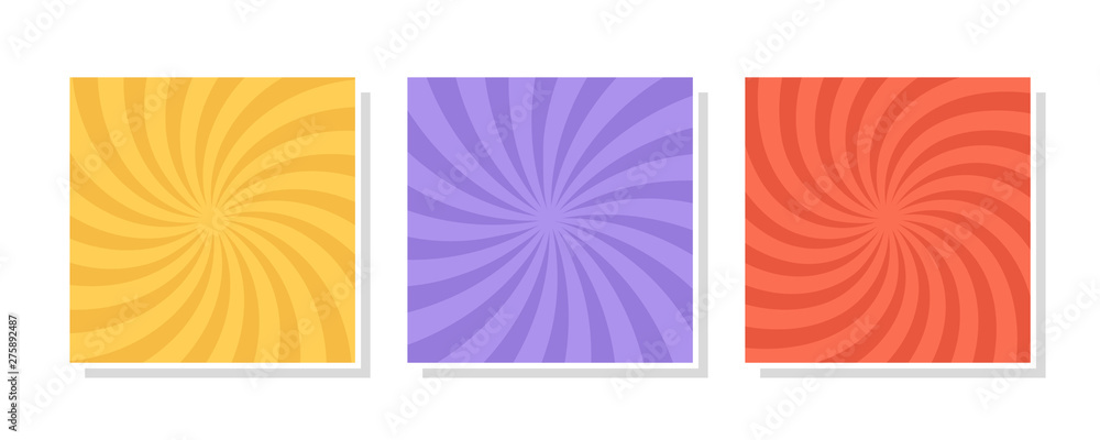 Set of swirl, vortex backgrounds. Color rotating spiral. Vector illustration. - obrazy, fototapety, plakaty 