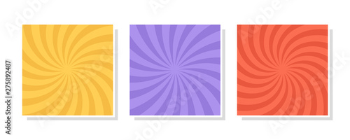 Set of swirl, vortex backgrounds. Color rotating spiral. Vector illustration.
