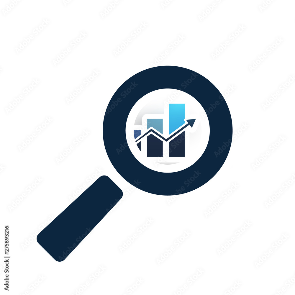 Business Analysis Symbol with Magnifying Glass Icon and Bar Chart Diagram Business Analysis Symbol with Magnifying Glass Icon and Bar Chart Diagram