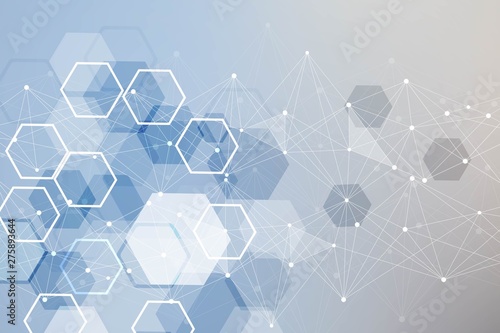 Modern futuristic background of the scientific hexagonal pattern. Virtual abstract background with particle, molecule structure for medical, technology, chemistry, science. Social network vector
