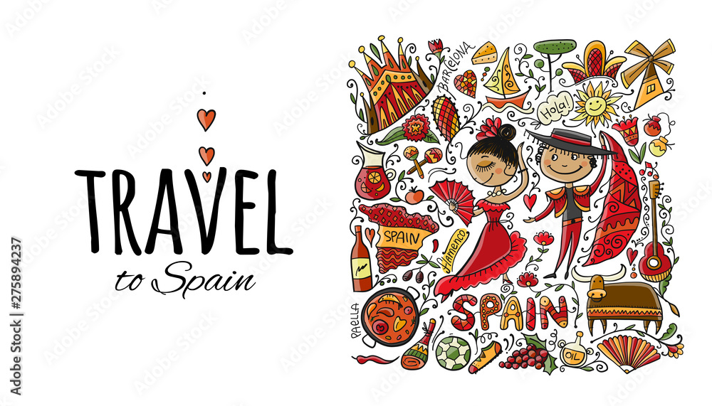 Fototapeta premium Travel to Spain. Greeting card for your design