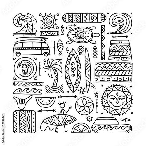 Surfing background. Tribal elements for your design