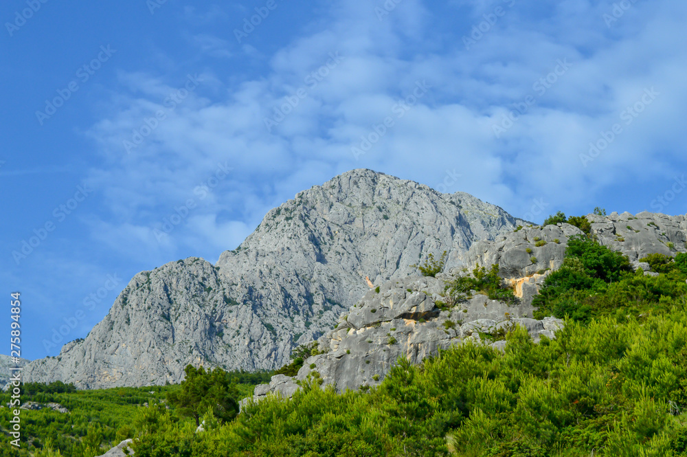 Adriatic Sea coastline mountains on road of Makarska riviera of Dalmatia, Croatia