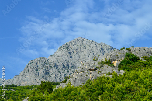 Adriatic Sea coastline mountains on road of Makarska riviera of Dalmatia, Croatia