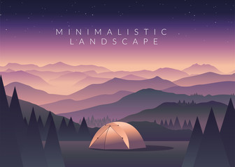 Leinwandbilder Aubergine Minimalistic vector landscape background of mountains for your design.  © prohorov