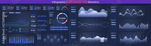 Modern infographic vector template with statistics graphs and finance charts UI/UX. Diagram template and chart graph, graphic information visualization illustration. Stock vector