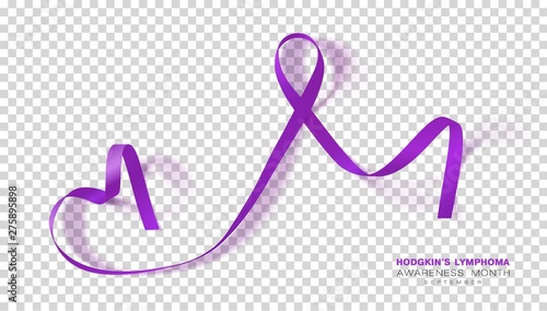 Hodgkins Lymphoma Awareness Month. Violet Color Ribbon Isolated On Transparent Background. Vector Design Template For Poster.