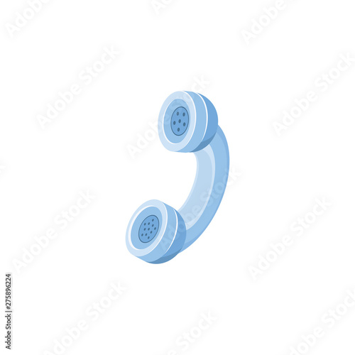 Blue phone handset. Vector 3d isometric color icon new flat style. Creative illustration, idea for infographics.