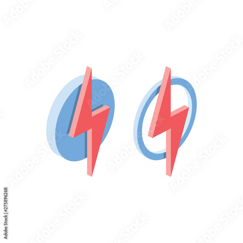 Energy lightning. Vector 3d isometric color icon new flat style. Creative illustration, idea for infographics.