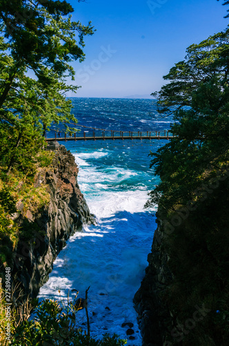 Japan s Izu Suspension Bridge  clear blue sea