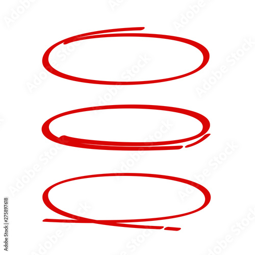 red hand drawn and sketch oval, circle markers or highlighter elements
