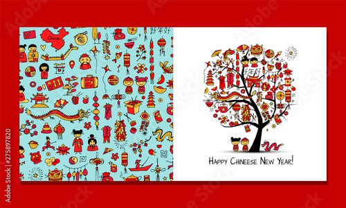 Greeting cards design. Chinese corporate style
