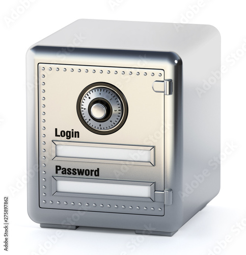 Steel safe with login and password screen. 3D illustration