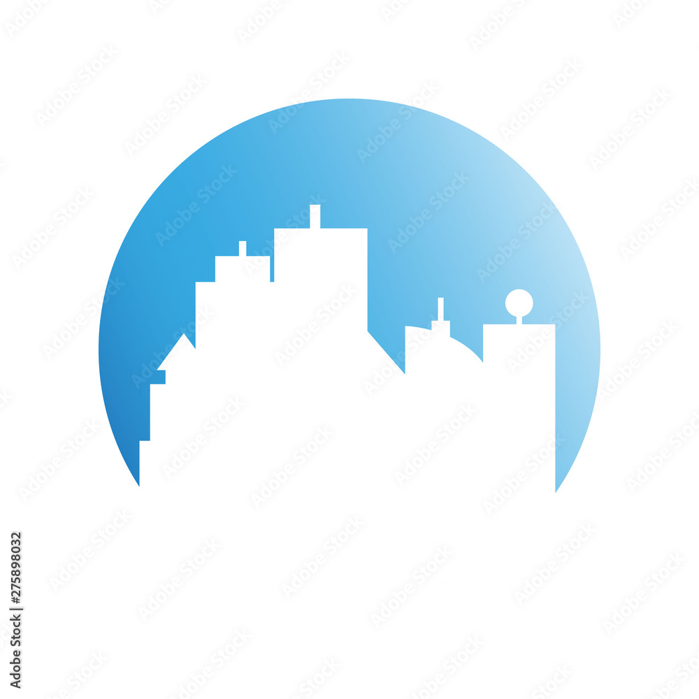 building, city skyline in blue circle building, city skyline in blue circle