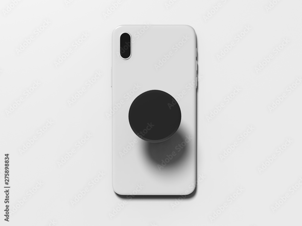 Blank smart phone pop socket stand and holder for branding. 3d rendering illustration.