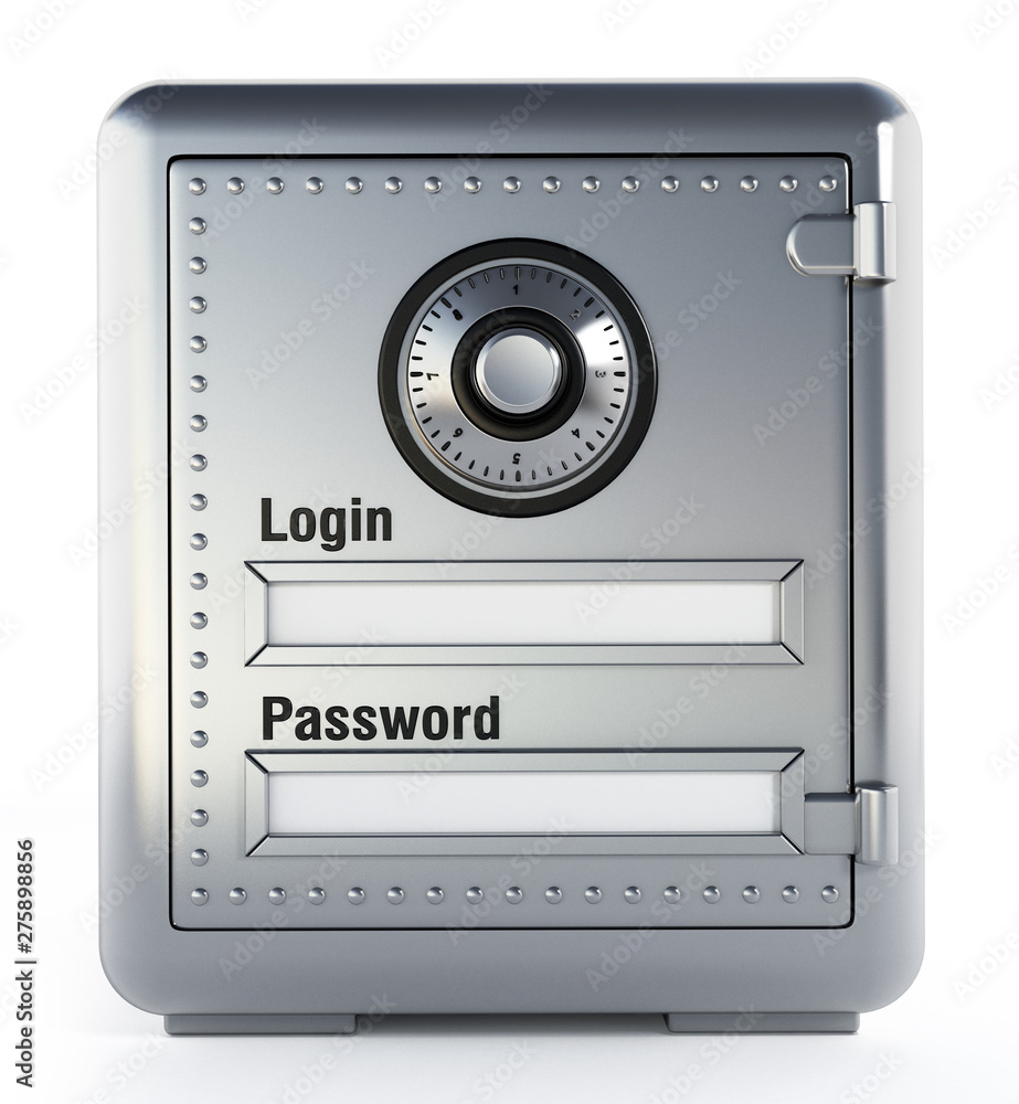 Steel safe with login and password screen. 3D illustration Steel safe with login and password screen. 3D illustration