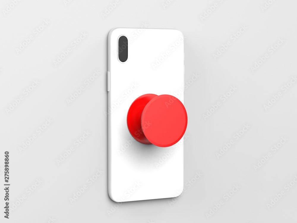 Blank smart phone pop socket stand and holder for branding. 3d rendering illustration. Blank smart phone pop socket stand and holder for branding. 3d rendering illustration.