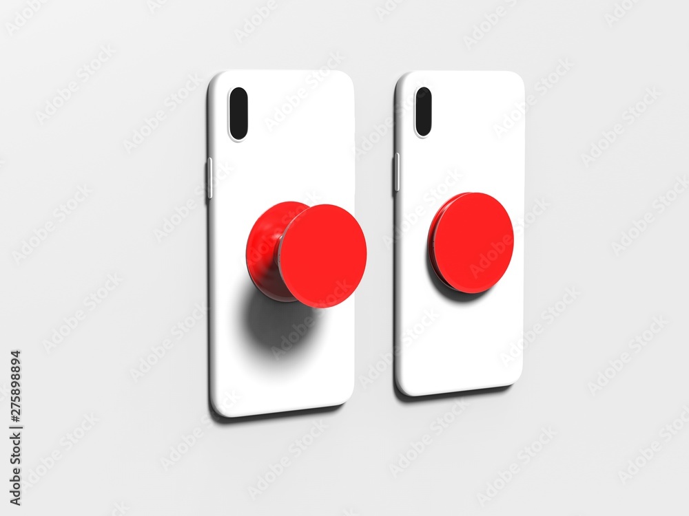 Blank smart phone pop socket stand and holder for branding. 3d rendering illustration. Blank smart phone pop socket stand and holder for branding. 3d rendering illustration.