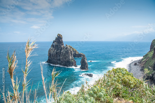 Rock formation Ilheus da Rib near Ribeira da Janela on the north coast of Madeira, Portugal.