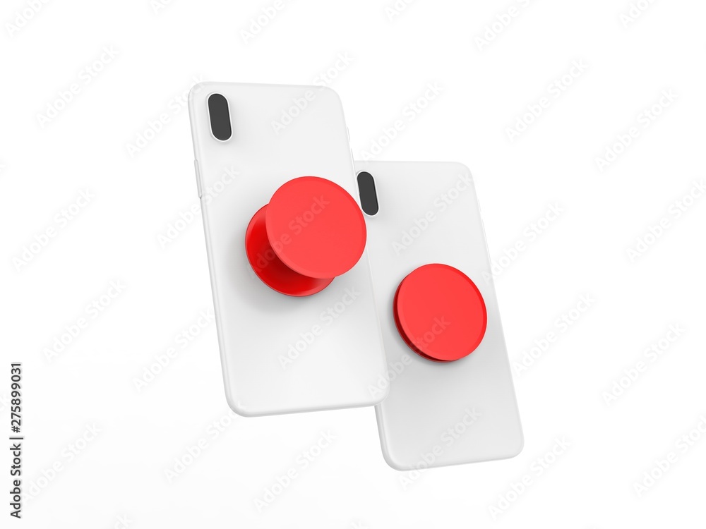 Blank smart phone pop socket stand and holder for branding. 3d rendering illustration. Blank smart phone pop socket stand and holder for branding. 3d rendering illustration.