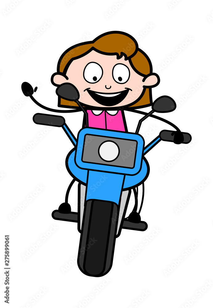 Biking - Retro Office Girl Employee Cartoon Vector Illustration Biking - Retro Office Girl Employee Cartoon Vector Illustration