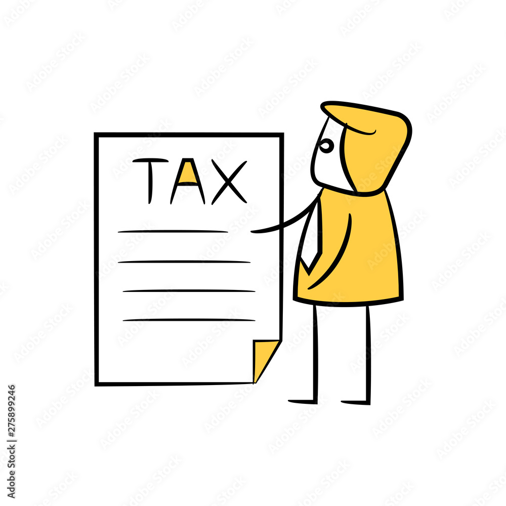 businessman and tax document yellow doodle design