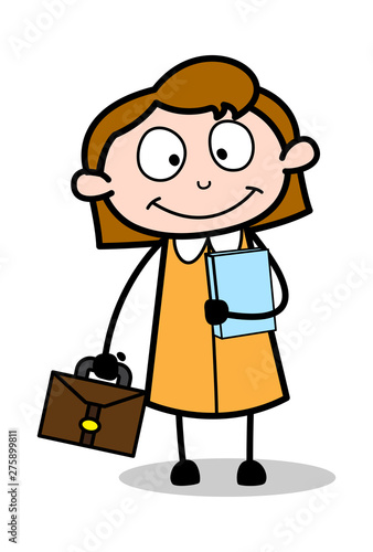 A Working Lady - Retro Office Girl Employee Cartoon Vector Illustration