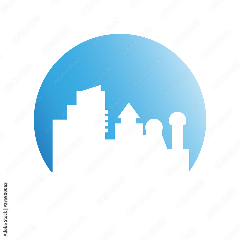 building, city skyline in blue circle building, city skyline in blue circle