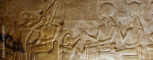 Fotografie Detail of the relief, drawing with hieroglyphs based on the mythology of ancient