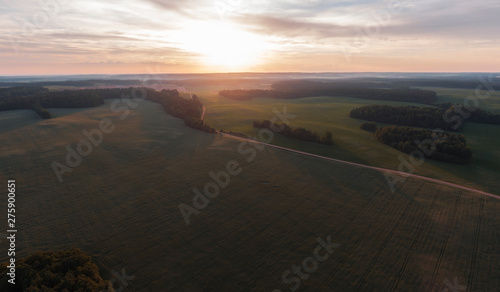 Fields and forests at sunset. © Aliaksei