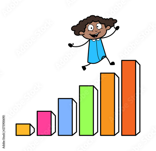 Growing on Graph - Retro Black Office Girl Cartoon Vector Illustration