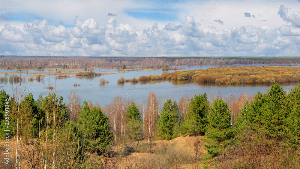 Spring floods on the river in Ryazan region Russia.