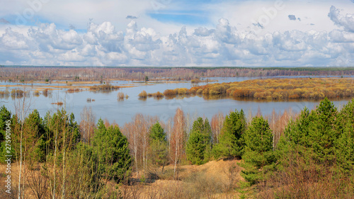 Spring floods on the river in Ryazan region Russia.