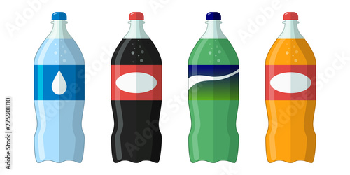 Flat icon. Bottle with soda and water. Vector illustration.