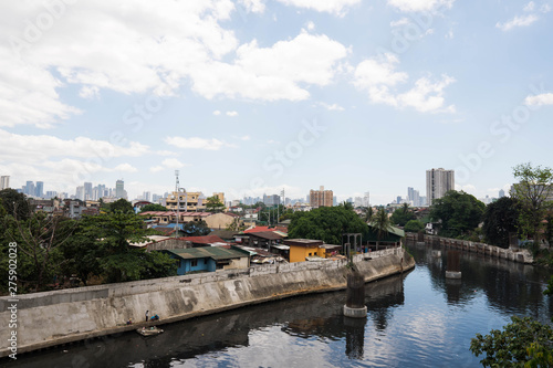 a view of San Juan river and foundation of Metro Manila Skyway 