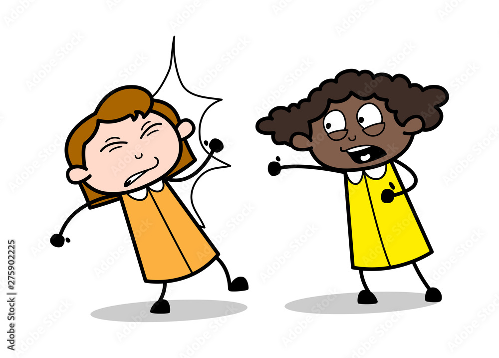 Fighting and Punching - Retro Black Office Girl Cartoon Vector Illustration Fighting and Punching - Retro Black Office Girl Cartoon Vector Illustration