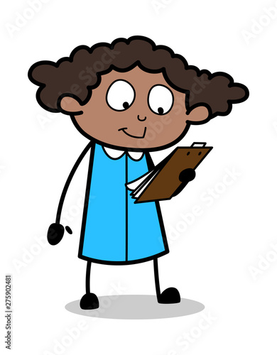 Reading Instruction - Retro Black Office Girl Cartoon Vector Illustration