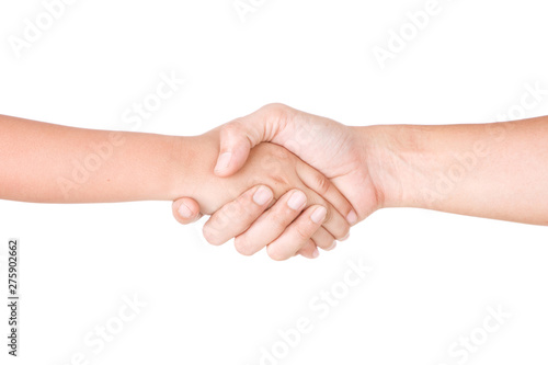 Man and Boy Holding Hand, ISOLATED ON WHITE BACKGROUND.