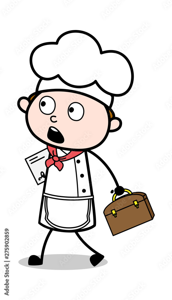 Obraz premium Walking with Briefcase and File - Cartoon Waiter Male Chef Vector Illustration