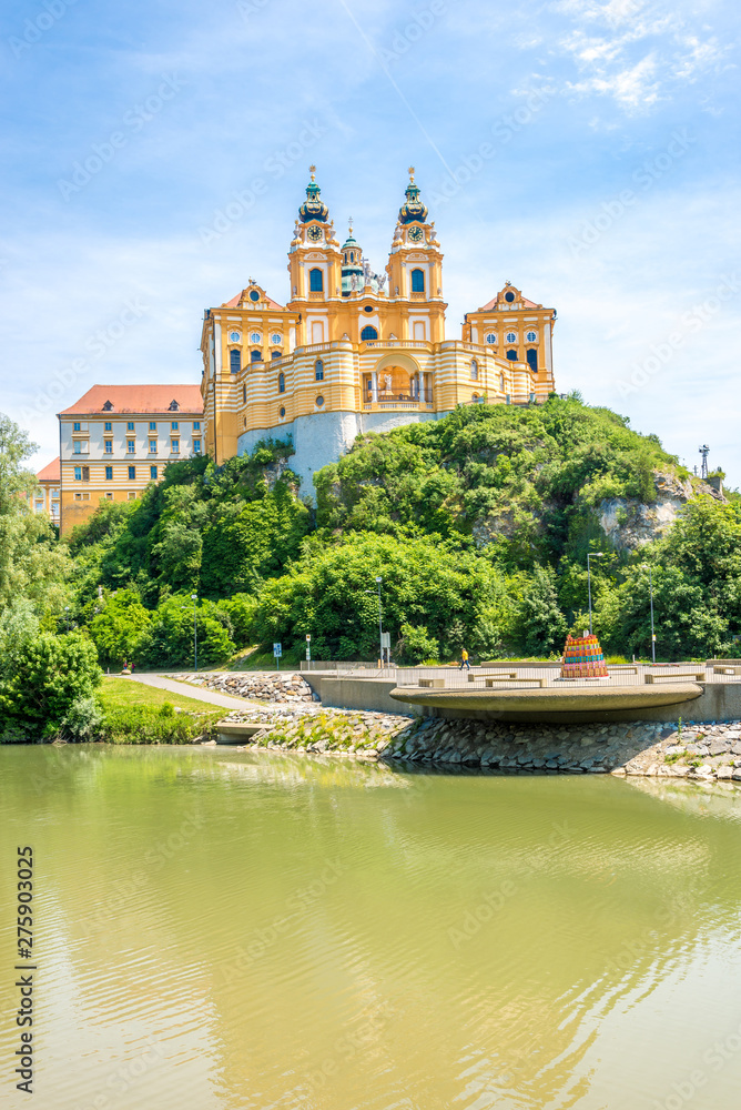 View at the Benedictin Abbey with Danube river in Melk - Austria