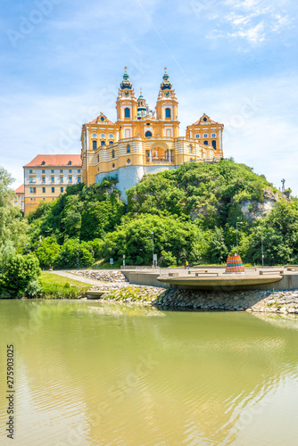 View at the Benedictin Abbey with Danube river in Melk - Austria © milosk50